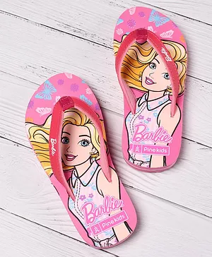 Pine Kids Slip On Flip Flops Barbie Print - Pink