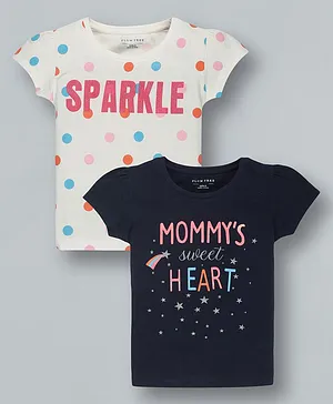 Plum Tree Short Sleeves Mommys Sweet Heart & Polka Dots Printed T Shirt  Pack Of 2 - Navy White
