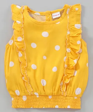 Babyhug Sleeveless Printed Rayon Top With Elasticated Hemline And Frill Detailing- Yellow