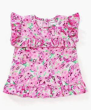 Babyhug Frill Sleeves Rayon Top With Floral Print- White