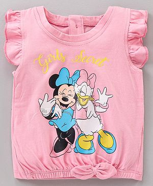 Babyhug Cotton Frill Sleeves Cotton T-Shirt Travel Disney Print - Pink
