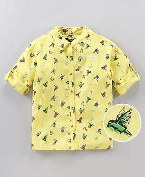 Allen Solly Juniors Full Sleeves Rayon Shirts Birds Printed - Yellow