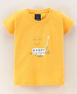 Allen Solly Juniors Half Sleeves T-Shirt Text Print - Yellow