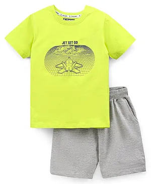 Pine Kids Half Sleeves Cotton T Shirt And Shorts Set Placement Print - Green Grey
