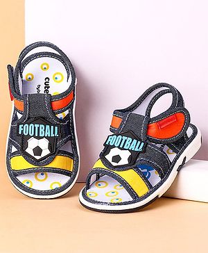 Cute Walk by Babyhug Open Toe Sandals with Velcro Closure Football Patch - Denim Blue