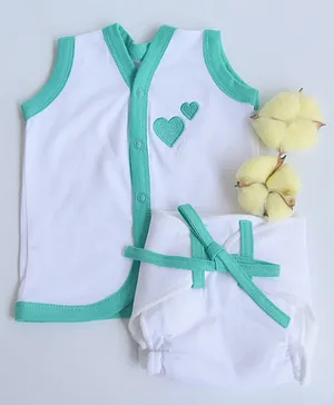 Yellow Doodle 100% Organic Cotton Sleeveless Vest And Cloth Nappy Green Hearts Babywear Set Small - Green