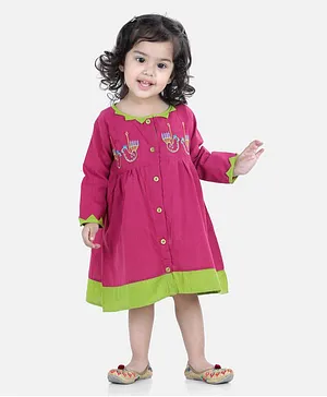 BownBee Full Sleeves Birds Embroidered Detail Dress - Purple
