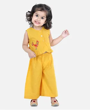 BownBee Sleeveless Bird Embroidered Frill Detail Top With Palazzo - Yellow