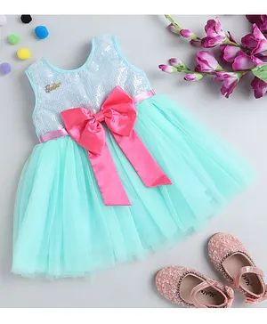 Barbie by Many Frocks & Sleeveless Sequin Yoke & Big Bow Detailing Tulle Dress - Blue