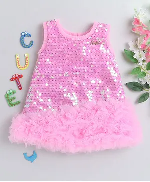 Barbie by Many Frocks & Sleeveless Sequin & Ruffle Embellished Dress - Pink