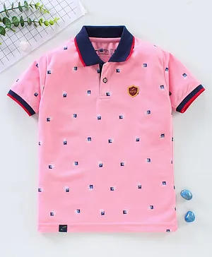 Earth Conscious Half Sleeves Printed Polo T Shirt - Pink