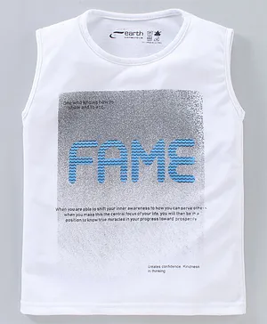 Earth Conscious Sleeveless Fame Printed T Shirt - White