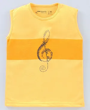Earth Conscious Sleeveless Musical Note Printed T Shirt - Yellow