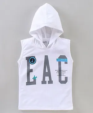 Earth Conscious Sleeveless Printed T Shirt With Hood - White