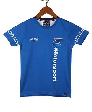 Monte Carlo Half Sleeves Motosport Text Printed T Shirt - Royal Blue