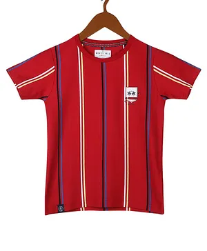 Monte Carlo Half Sleeves Striped T Shirt - Red