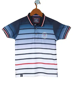 Monte Carlo Half Sleeves Striped On Ombre Polo Tee - Navy Blue & White