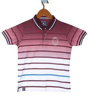 Monte Carlo Half Sleeves Striped On Ombre Polo Tee - Wine & White