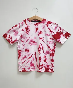 My Pink Closet Half Sleeves Tie And Dye Print T Shirt - Red