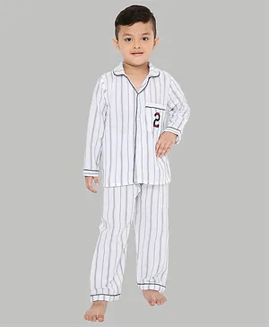Knitting Doodles Full Sleeves Striped Night Suit - White