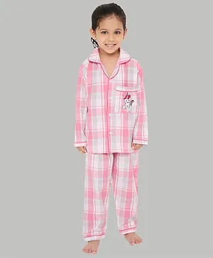 Knitting Doodles Full Sleeves Checkered Night Suit - Light Pink