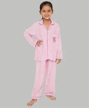 Knitting Doodles Full Sleeves Striped Night Suit - Light Pink