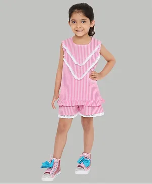 Knitting Doodles Sleeveless Striped Top With Shorts - Pink
