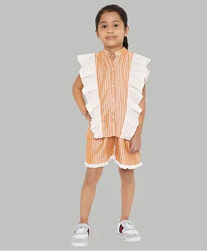 Knitting Doodles Short Sleeves Striped Top With Shorts - Mustard
