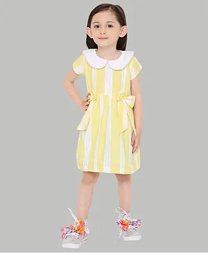 Knitting Doodles Short Sleeves Striped Dress - Yellow