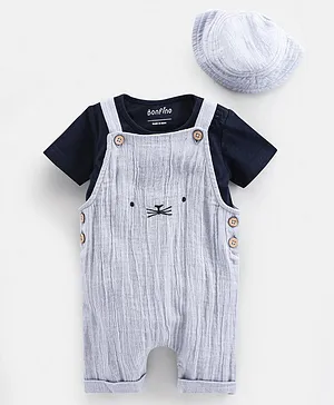Bonfino Dungaree With Half Sleeve Inner Tee and Hat Placement Print - Grey