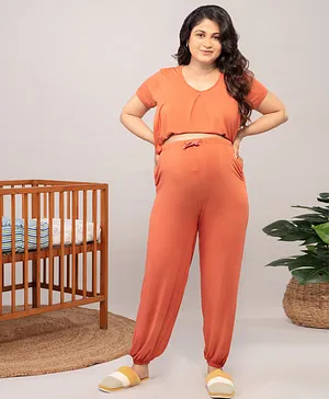 NYKD BY NYKAA Solid Maternity Pyjama - Orange