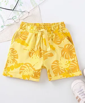 Babyoye 100% Cotton Terry Eco-Conscious Shorts Palm Leaves Print - Yellow