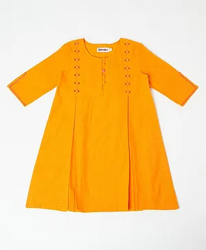 Fabindia Cotton Full Sleeves Hand Embroidered Kurta - Orange