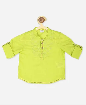 Fabindia Full Sleeves Self Design Short Kurta - Green