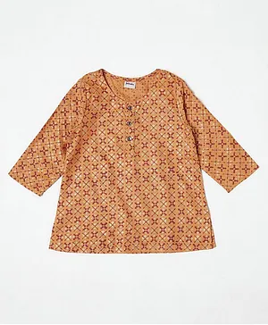 Fabindia Full Sleeves Ethnic Printed Kurta - Rust Orange