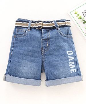 Babyhug Cotton Lycra Mid Thigh Length Denim Shorts Washed - Blue