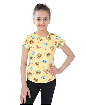 POPLINS Half Sleeves Printed Top - Yellow