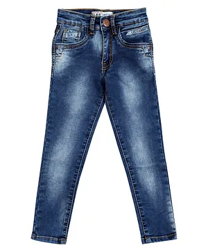 LEO Full Length Washed Pattern Stretchable Jeans - Blue