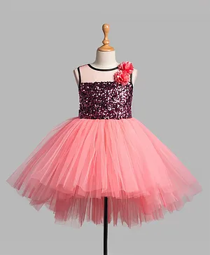 Toy Balloon Sleeveless Floral Work Sequin Embellished   Party Wear Dress - Dusty Rose