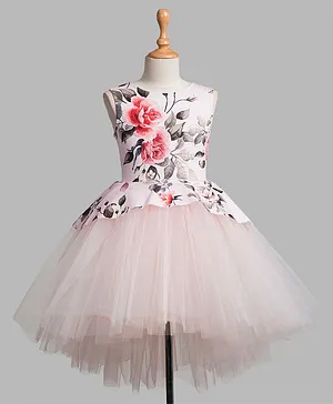Toy Balloon Sleeveless Floral Print High Low Party Dress - Baby Pink