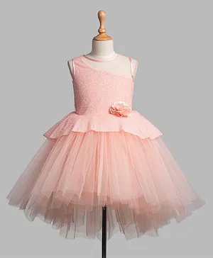 Toy Balloon Sleeveless Glitter Detailing High Low Dress - Peach