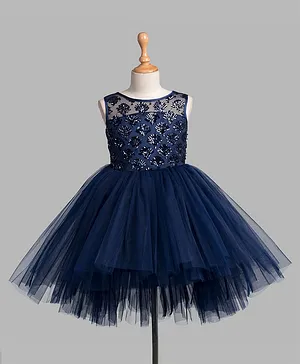 Toy Balloon Sleeveless Sequined High Low Dress - Navy Blue