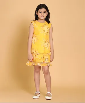 Piccolo Sleeveless Floral Print Dress - Yellow