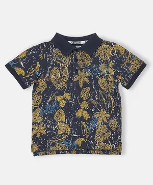 Angel & Rocket Half Sleeves Graphic Print Detailing Polo Tee - Blue