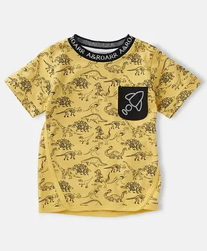 Angel & Rocket Boys Half Sleeves All Over Dinosaur Printed Tee - Yellow