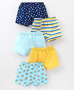 Babyhug 100% Cotton Striped & Star Printed Briefs Pack of 5 - Blue & Yellow