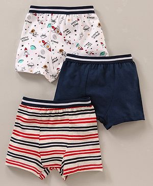 Babyhug 100% Cotton Striped Briefs Space Print Pack of 3 - White Navy