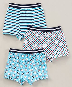 Babyhug 100% Cotton Knitted Briefs All Over Printed Pack of 3 - Blue