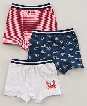 Babyhug 100% Cotton Knitted Briefs All Over Printed Pack of 3 - Blue Red White