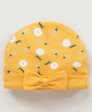 Babyhug 100% Cotton Cap Floral Print Yellow- Diameter 10.5 cm